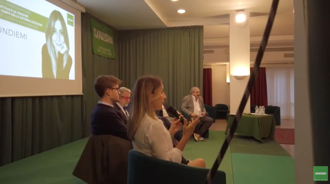 Convegno “Il Capitale e le persone. L’alienazione al tempo delle esternalizzazioni” organizzato da Unisin sindacato BNL (2021)